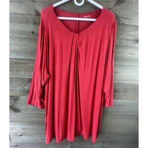 Lands End Womens Shirt 3/4 Sleeve Pleated Neckline Blouse Size 2X
